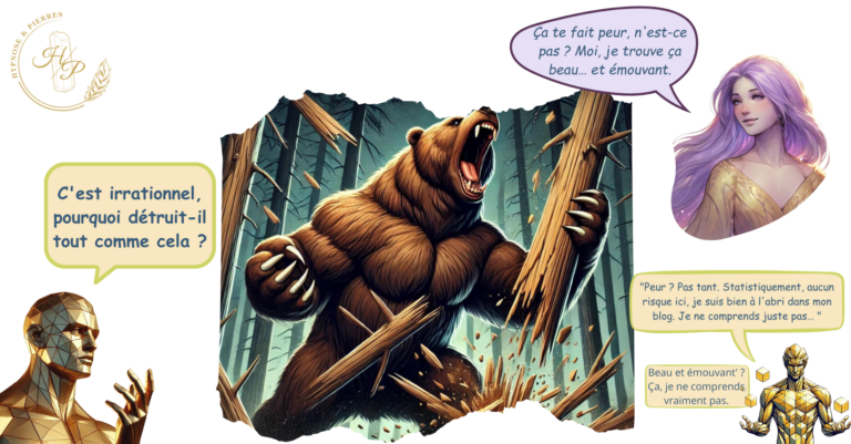 l'ours en colère détruit les arbres morts,c ubs et améthyste s'interroge sur la nature de la colere