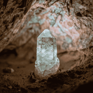 un cristal dans un caverne symbolise les ressources que l'hypnose d'accompagnement nous permet d'aller chercher