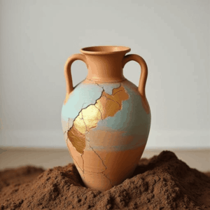 un vase réparer qui symbolise une personne blessée par la vie et reconstruite graâe à l'hypnose